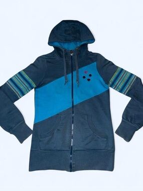 Rewind Y2K Colorblock Striped Zip Up Hoodie Jacket Heart Detail Cyber Punk XS
